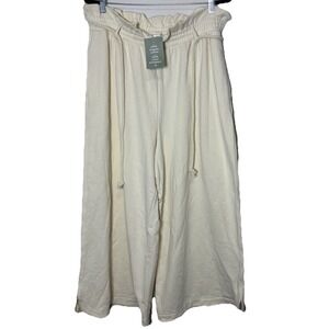H&M Ivory Wide Leg Pull On Pants 100% Organic Cotton Size Large NWT